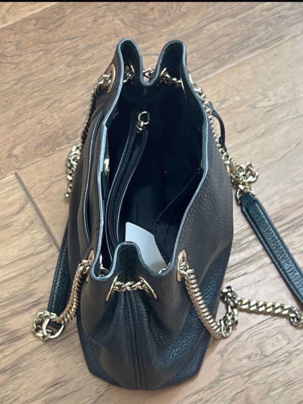 Michael Kors Black Pebbled Leather Shoulder Bag Gold Chain Convertible Strap - Picture 3 of 9